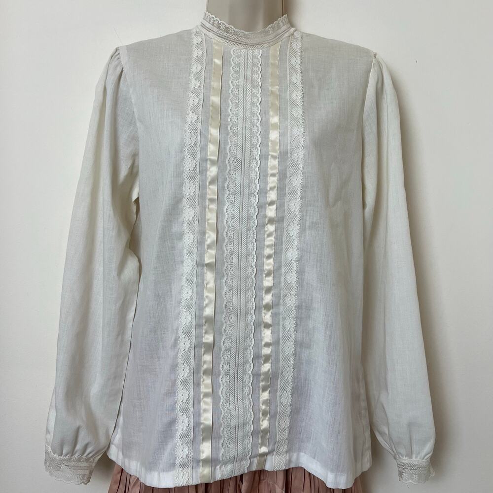Joseph II Vintage White Lace Collar Regency Blouse Small